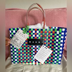 Cute New MARNI Green and Blue checker Market bag tote!